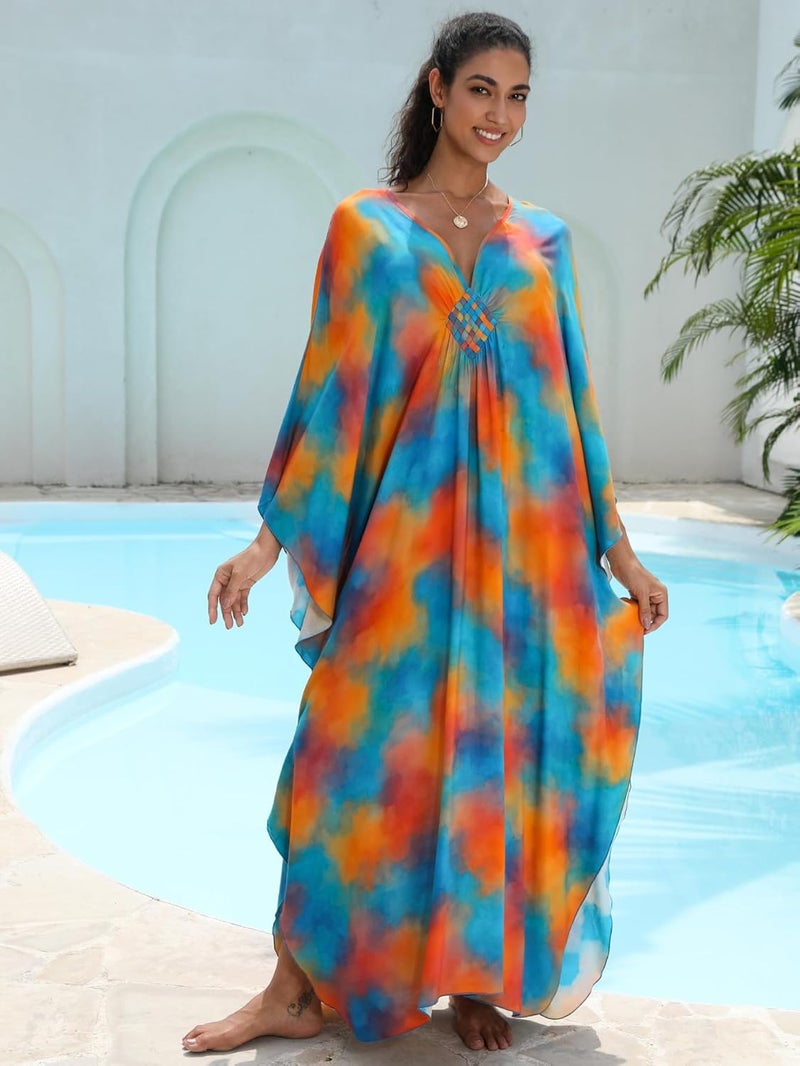 KEYLORTING Women's Plus Size Kaftan Dress – Plus Size Maxi Dress Moo Moos Beach Cover Up,Bathing Suit Cover-Up Loungewear - Image 5